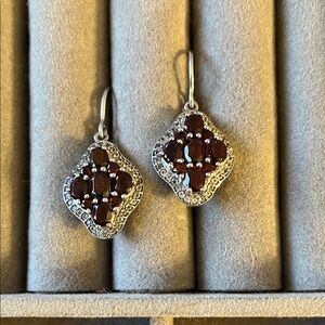 January birthstone.Elegant Silver and Garnet Gemstone Earrings